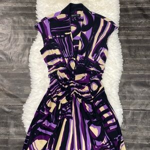 JONES NEW YORK DRESS ABSTRACT CAP SLEEVE GATHERED WAIST CHIC BUSINESS CASUAL